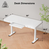 Furmax Electric Standing Desk with Drawer 55 x 24 Inch Adjustable Height Stand up Desk Home Office Computer Desk with USB Ports, White Furmax