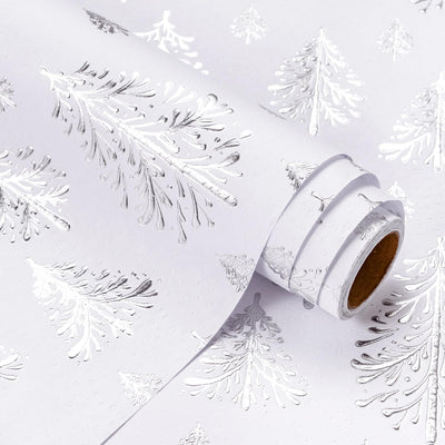 WRAPAHOLIC 3D Kraft Christmas Wrapping Paper Roll - Mini Roll - 17 Inch x 16.5 Feet - Silver and White Christmas Tree Wrapping Paper with Embossed Perfect for Holiday, Party Celebration