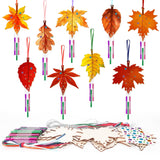 Wooden Fall Wind Chime Kit for Kids Make Your Own Maple Leaf DIY Wind Chime Kit Coloring Fall Craft for Kids Hanging Ornaments Thanksgiving Autumn Halloween Party Craft 9 Pack Sealmic