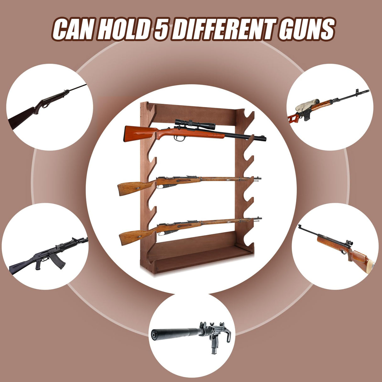 DoubleFill Gun Rack Storage Wooden Gun Rack Display Stand Wall Mount Indoor Holder for up to 7 Rifles or Shotguns Heavy Duty Wall Storage Display Rifle DoubleFill