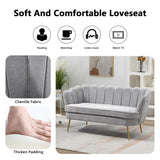 Anwick 59" Small Modern Chenille Loveseat Sofa, 2-Seater Sofa with Gold Metal Legs, Small Couch with Flower Shaped Back for Living Room Bedroom Office (Light Gray) Anwick