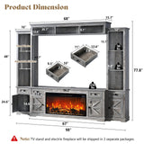 AMERLIFE 98in Farmhouse Entertainment Center with 36" Fireplace, TV Stand, Bookshelves, Wine Cabinet, Fits 75" TVs, Large Wall Unit Media Console with Power Outlets & Barn Doors, Living Room, Grey AMERLIFE