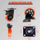 6 Inch Caster Wheels, Heavy Duty Casters- Galvanized Bracket Polyurethane Caster Wheels, with up to 1200 LB Capacity Per Wheel, Use for Handling, Industrial Trolleys (2 Swivel) ZDNEY