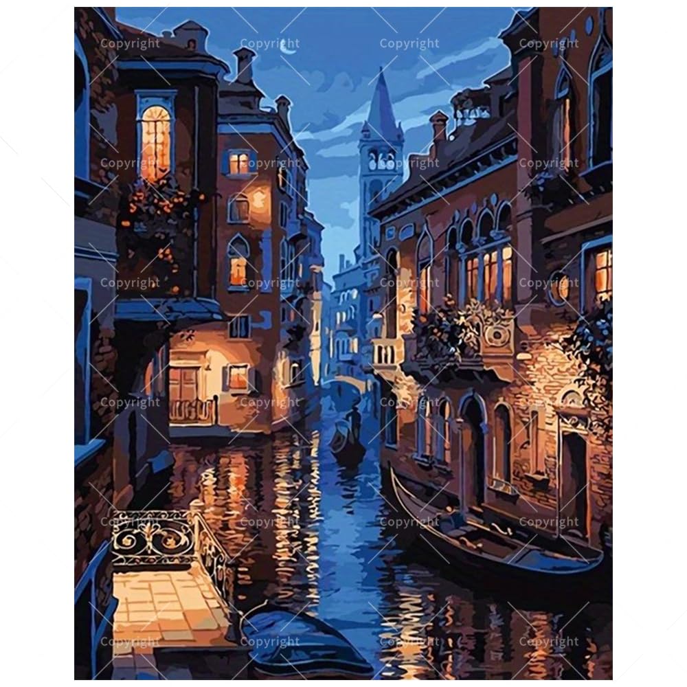 TAOPAOLAB Bright Cityscape Paint by Numbers Kit for Adults - DIY Venice Canal at Night Painting on Canvas 16x20 Inches, Acrylic Paint Set, Suitable for Beginners, Art for Home Decoration or Gifts TAOPAOLAB