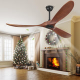 52 Inch Ceiling Fans Without Lights, Indoor/Outdoor Ceiling Fan No Light, 3 Solid Wood Blades, 3 Downrods, Timer, Quiet DC Motor, 6 Speeds Modern Fans with Remote for Patios Bedroom, Dark Walnut Yahada