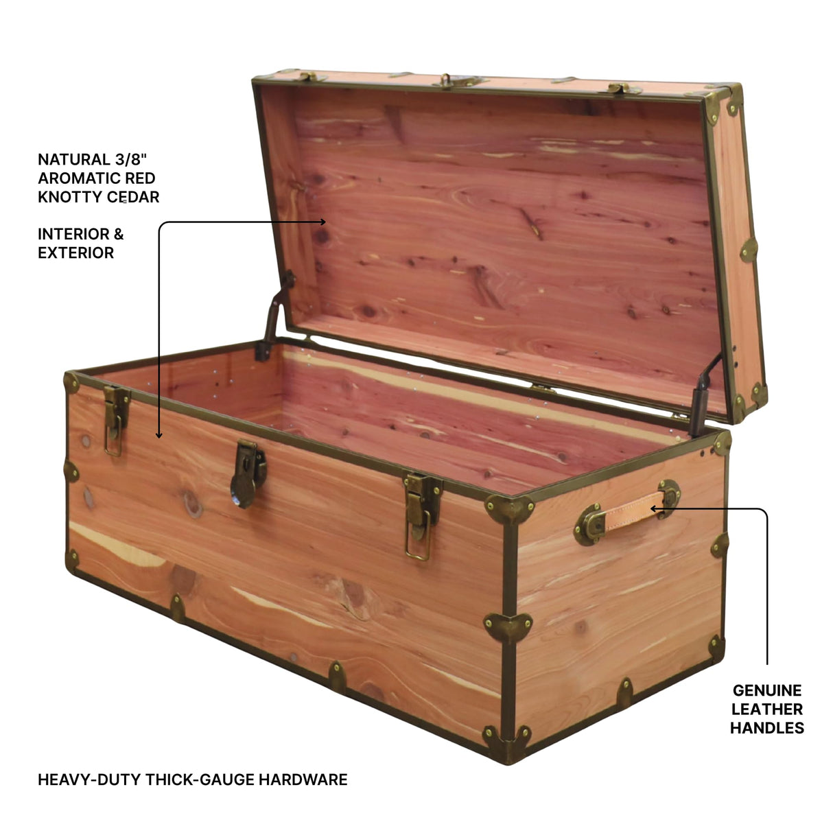 Rhino Trunk & Case Knotty Cedar Chest with Antique Brass Hardware – 32"x18"x14" Large Storage Box, Coffee Table, End of Bed Trunk or Entryway Storage Bench Furniture – USA-Made, Heirloom Aesthetic Rhino Trunk & Case