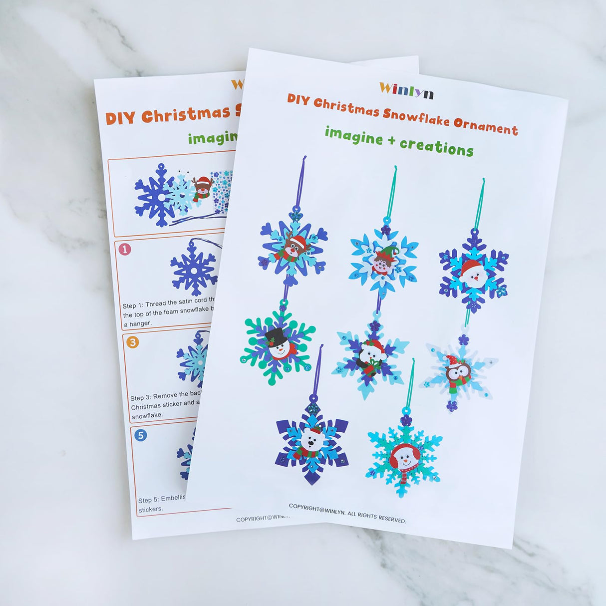 Winlyn 24 Sets Christmas Craft Kits Winter Crafts DIY Christmas Snowflake Ornaments Decorations Art Sets Foam Snowman Santa Owl Christmas Stickers for Kids Holiday Classroom Activities Party Favors Winlyn