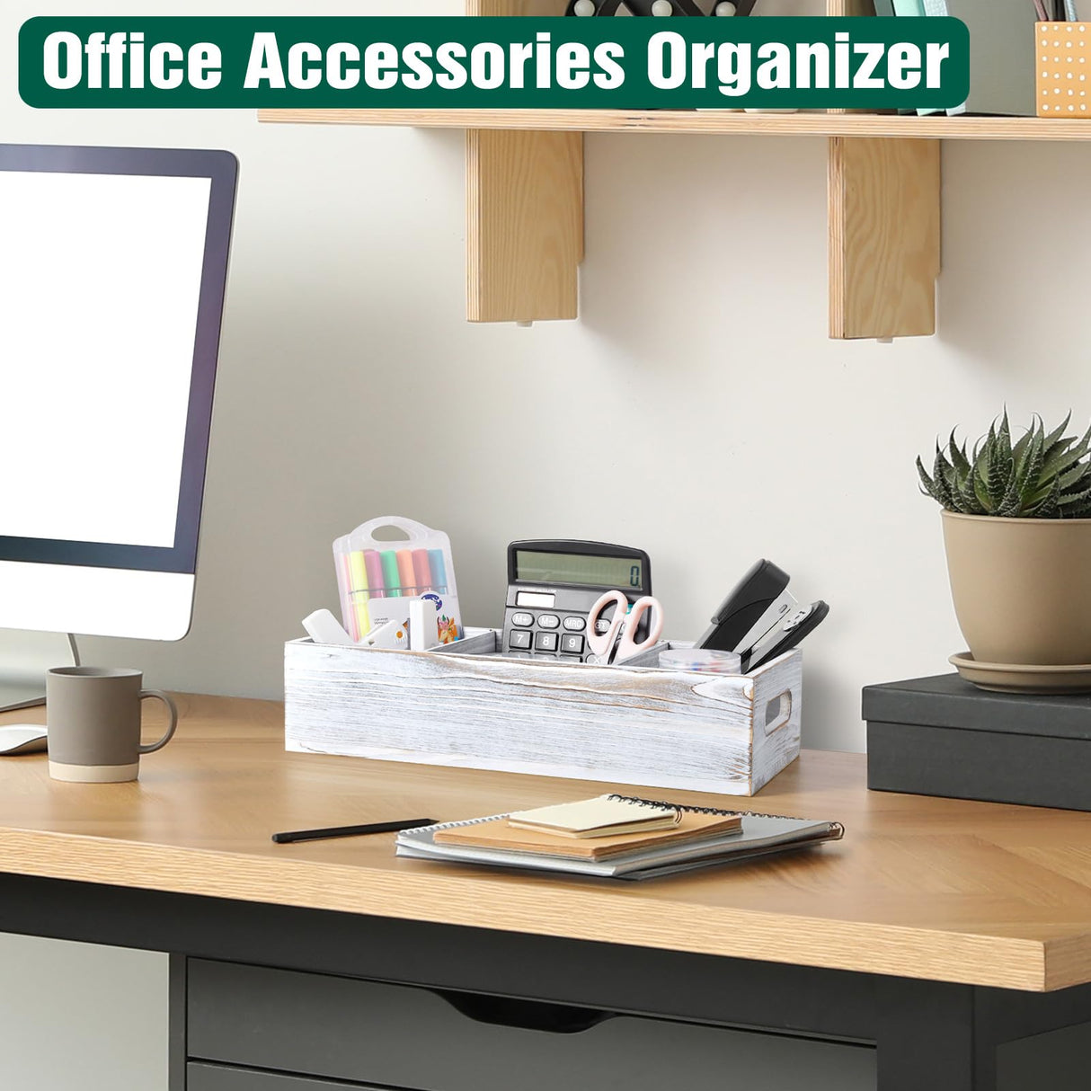 14 Inch Farmhouse White Bathroom Basket with Removable Dividers - 3 Comparments Wood Toilet Paper Basket for Back of Toilet Tank Topper - White Storage Organizer for Bathroom Pantry Organization dreamkey