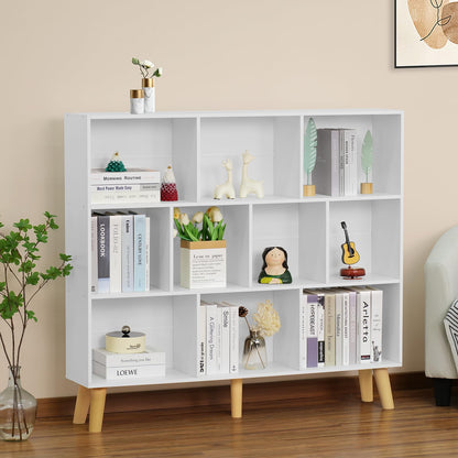 YAHARBO Modern White 10-Cube 3-Tier Bookshelf with Legs for Stylish Storage