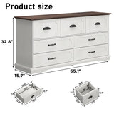 chartustriable 55" Farmhouse 7 Drawers Dresser Chests for Bedroom w/Deep Big Drawers, Tall Wide Wood Country Rustic Chest of Drawers, Storage Dressers for Bedroom, Living Room,Antique White chartustriable