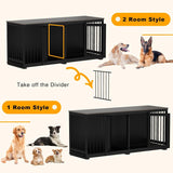 Timechee Dog Cage Furniture, 70" Furniture Dog Crate, Modern Furniture Style Dog Crate with Divider and 2 Trays, Multi-Functional Dog House for Medium Dog, Indoor Double Crate for 2 Dogs, Black Timechee