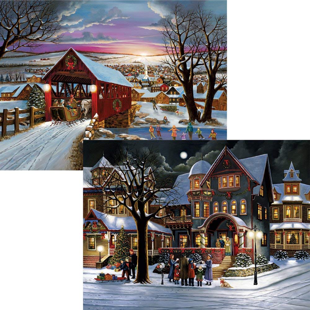 Bits and Pieces – Value Set of Two 500 Piece Jigsaw Puzzles for Adults – The Joys of Christmas, Winter Holiday Jigsaw Puzzles by Artist H. Hargrove, Completed Puzzle Size: 18" x 24" Bits and Pieces