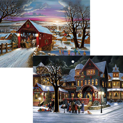 Bits and Pieces – Value Set of Two 500 Piece Jigsaw Puzzles for Adults – The Joys of Christmas, Winter Holiday Jigsaw Puzzles by Artist H. Hargrove, Completed Puzzle Size: 18" x 24"