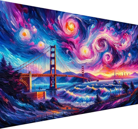 ijbnhd Large Diamond Painting Kits for Adults, 5D Van Gogh Extra Large Diamond Art Kits for Adults, DIY Full Drill Round San Francisco Bridge Gem Art for Home Wall Decor Gift 16X28inch ijbnhd