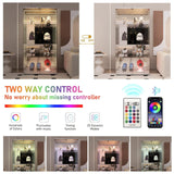 lunhung 65"H Glass Display Cabinet with LED Lights & Mirror Back Panel, 2 Doors Curio Storage Cabinet w/ Adjustable Feet & Lock, 4-Shelf Wood Top Display Case Bookshelf for Living room,Hallway (White) lunhung