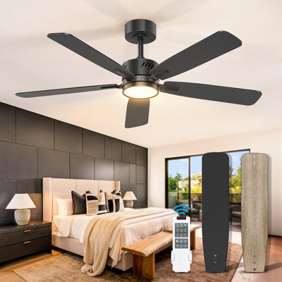 VOLISUN Low Profile Ceiling Fan with Light, 48 inch Flush Mount Ceiling Fan with Lights and Remote, 3CCT, Dimmable,Reversible, Noiseless, Black Modern Ceilings Fans for Bedroom,Indoor/Outdoor Use