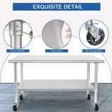 HARDURA Stainless Steel Table with Wheels 24 x 60 Inches Casters NSF Heavy Duty Commercial Work & Prep Table with Undershelf and Galvanized Legs for Restaurant Kitchen Bar and Hotel Garage HARDURA Restaurant Equipment