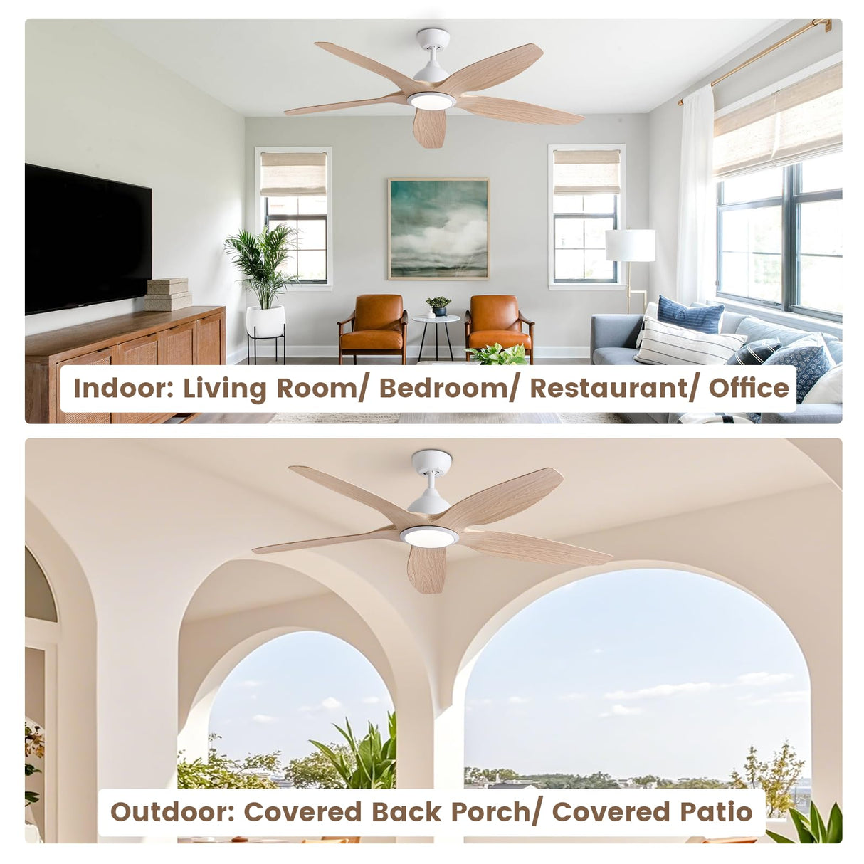 Newdayr 60" Wood Ceiling Fan with Lights Remote and Control, 6 Speeds, 3 Color Tones Dimmable LED, 6H Timer, Modern, Noiseless Reversible DC Motor, Large Indoor, Kitchen, Bedroom, Living Room Newday