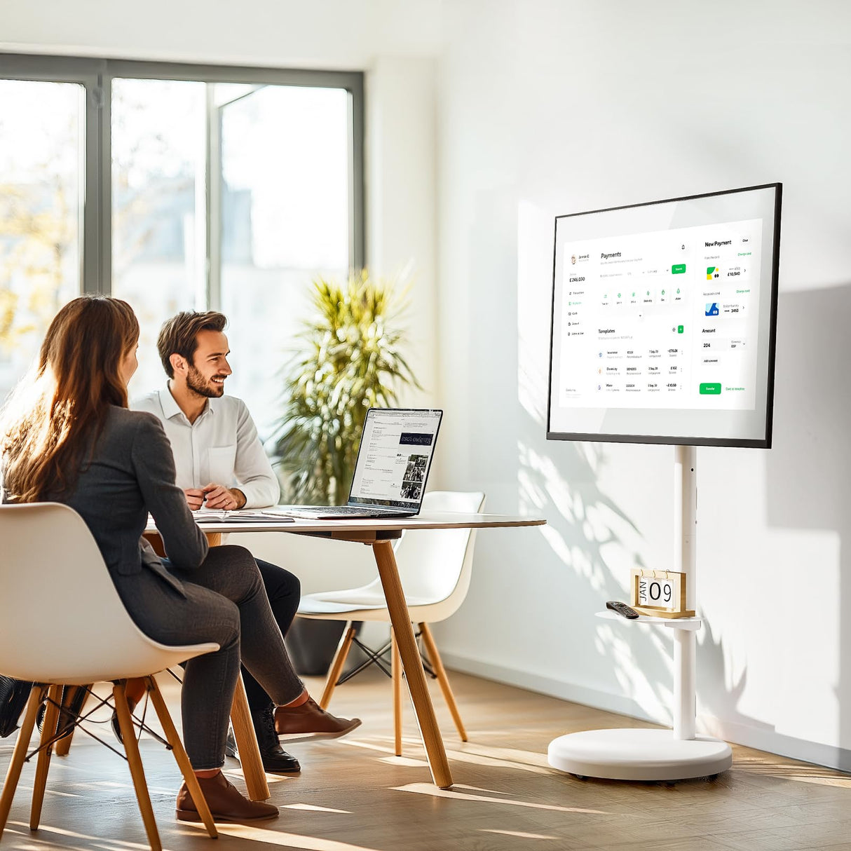 ECOTINY Height Adjustable Rolling TV Stand for 37-86 Inch TV up to 110 Pounds, Portrait to Landscape, Heavy Duty Mobile TV Cart with Shelf Max VESA 600x400mm (White) ECOTINY