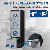 Fesbos File Cabinets - 4 Drawers Vertical 17.8" Deep Lockable Filing Cabinet - Black & Gray Metal Storage Cabinets for Home Office to Hanging Files Letter/Legal/F4/A4 Size Fesbos