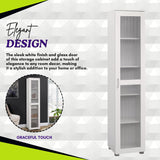 Kings Brand Furniture Romero Tall Curio Storage Cabinet - Tall Bookshelf Perfect for Living Room, Kitchen, Bedroom & Office - Storage Cabinet with 5 Storage Shelving & 1 Glass Door Display - White Kings Brand Furniture
