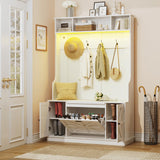 Maupvit Hall Tree with Bench and Shoe Storage, Coat Rack with Shoe Bench, 6 Shoe Cubbies, 4 Coat Hooks, LED Lights and Adjustable Shelf, Entryway Hall Tree, Shoe Bench with Soft Cushion for Hallways Maupvit