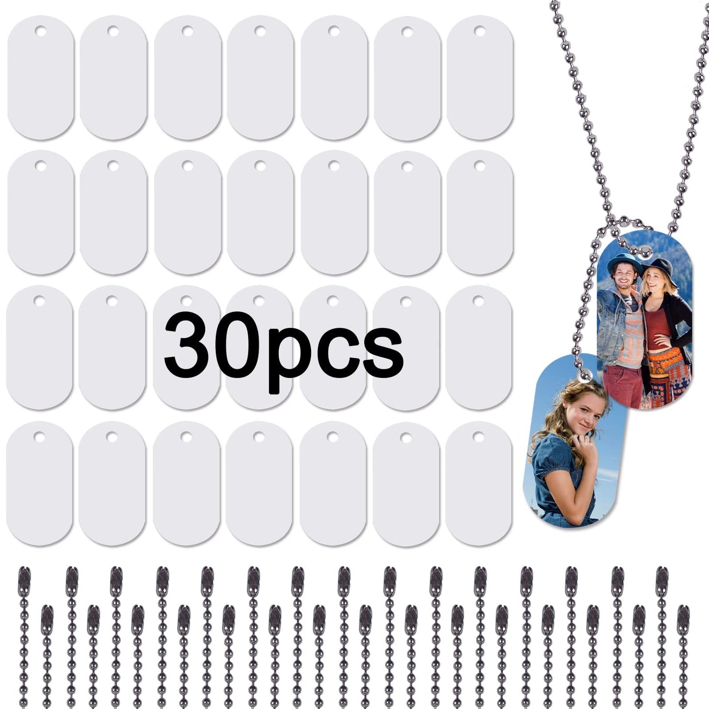 30 pcs Sublimation Blank Dog Tag Aluminum White Sublimation Stamping Tag Pendants Double Sided Blank Stamping Metal Tags, Personalized Pets Tags Oval