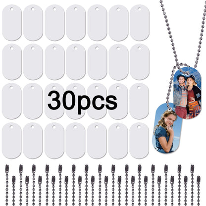 30 pcs Sublimation Blank Dog Tag Aluminum White Sublimation Stamping Tag Pendants Double Sided Blank Stamping Metal Tags, Personalized Pets Tags Oval