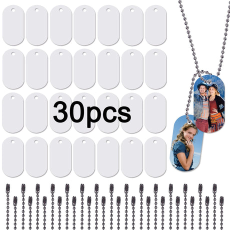 30 pcs Sublimation Blank Dog Tag Aluminum White Sublimation Stamping Tag Pendants Double Sided Blank Stamping Metal Tags, Personalized Pets Tags Oval GEKIXUTP