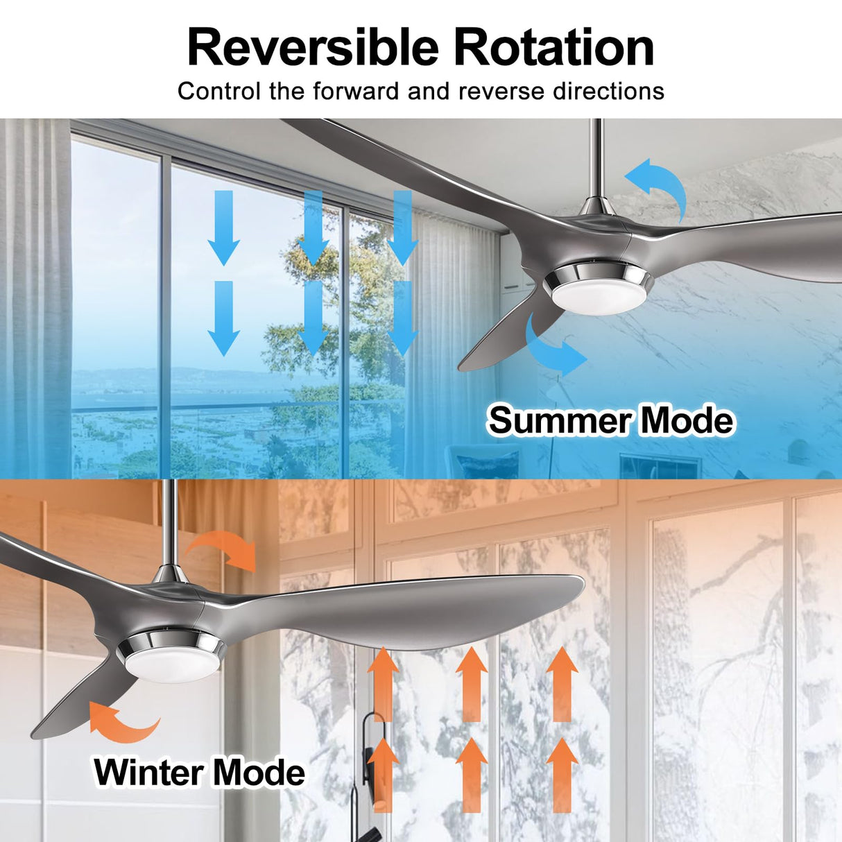 reiga 52 Inch Modern Smart WiFi Ceiling Fan with Light and Remote Control, Living Room Bedroom Patio 3 Blade Ceiling Fans with Reversible Mute DC Motor, Silver reiga