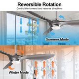 reiga 52 Inch Modern Smart WiFi Ceiling Fan with Light and Remote Control, Living Room Bedroom Patio 3 Blade Ceiling Fans with Reversible Mute DC Motor, Silver reiga