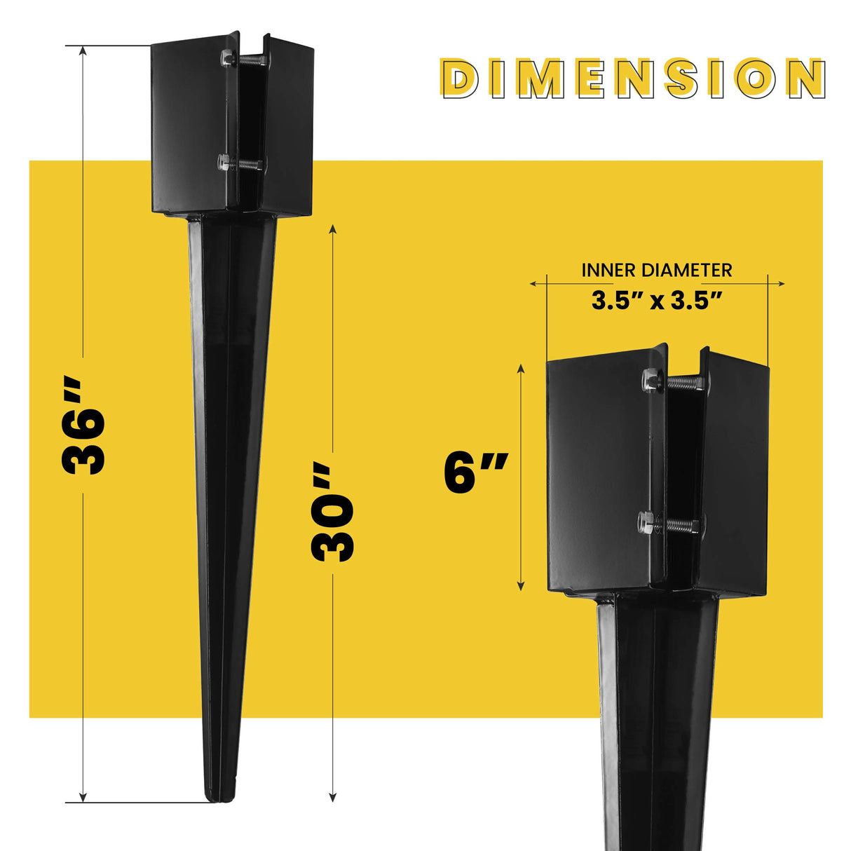 CRIZTA 8 Pcs 36" Heavy Duty 4x4 Fence Post Anchor Ground Spike Metal Black Powder Coated - Mailbox Post Anchors. Length: 36 inches, Outer Dimension: 4” x 4” (Fit 3.5” x 3.5” Square Wood Post) CRIZTA