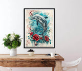 Diymood Paint by Numbers for Adults Dolphin, DIY Oil Painting Rose Acrylic Paint by Number Kits for Kids Adults Beginner for Home Wall Decor 16x20 inch Diymood