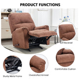 CANMOV Rocker Recliner Chair for Adults,Manual Recliner Chair with Overstuffed Backrest and Armrests, Soft Fabric Manual Rocking Reclining Sofa for Living Room,Brown CANMOV