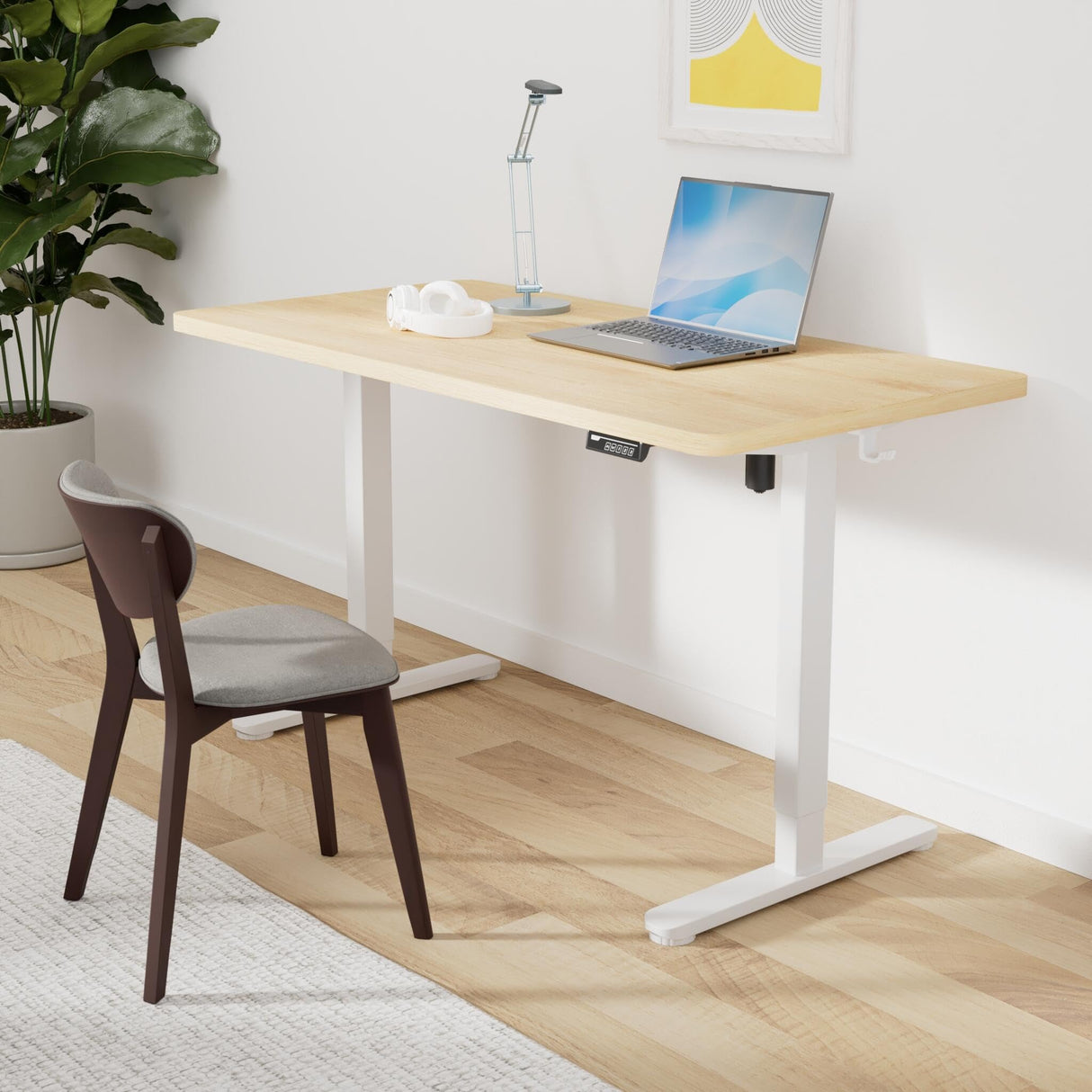 Monomi 55 Inch Electric Standing Desk, Height Adjustable Sit Stand Up, Work Home Office Computer PC Desks, Gaming Writing Study Bedroom Rising Table, Nature Monomi