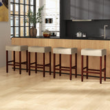 Giantex 25" Counter Height Bar Stools Set of 2 - Backless Saddle Barstools with Nailhead Linen Foam Seat, Max Load 330 Lbs Wood Bar Stools with Foot Rest for Kitchen Island, Khaki Giantex