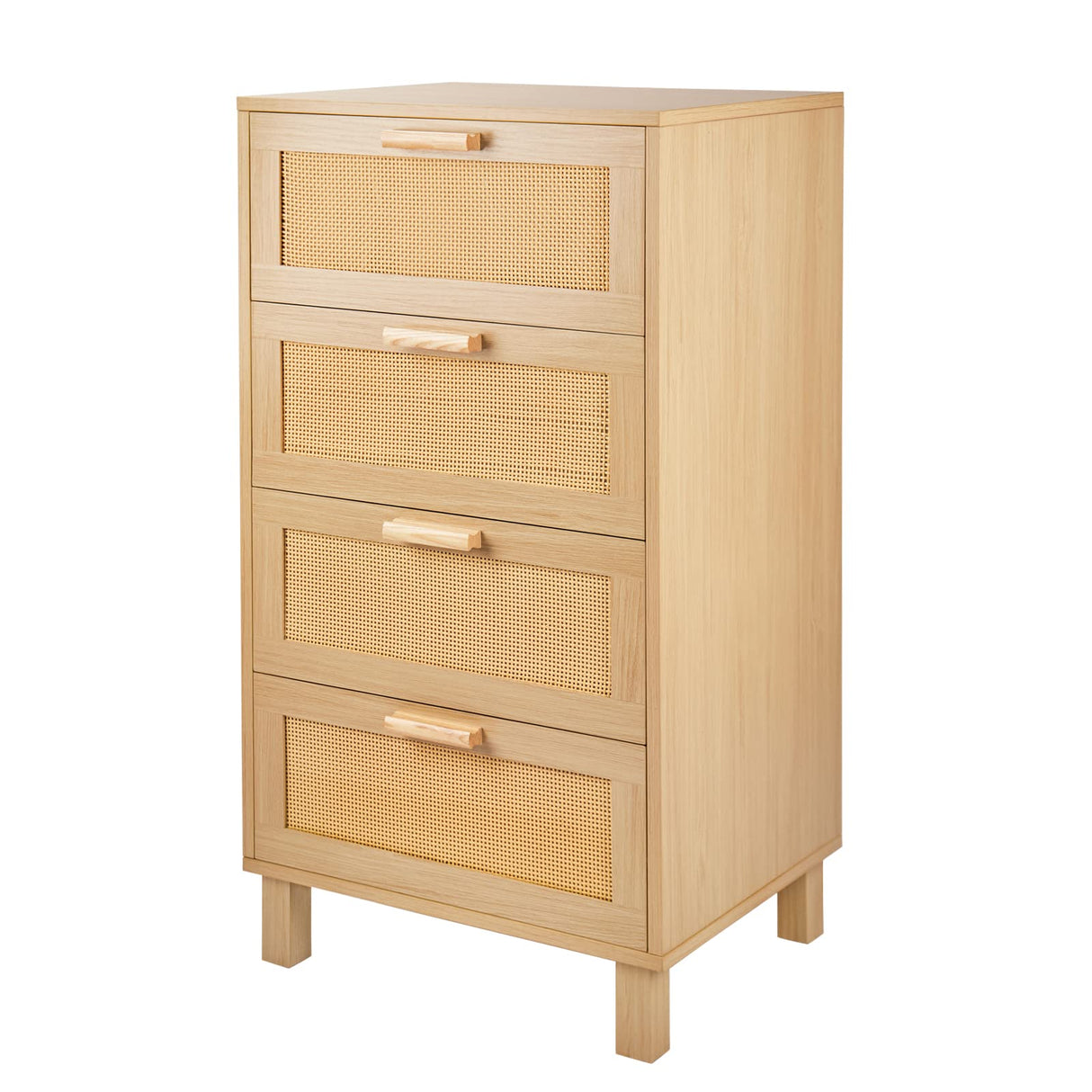 Graficial 4 Drawer Dresser, Dresser for Bedroom, Hamilton Rattan Chest of Drawers, Tall Bedside Storage Chest Dresser for Bedroom,Living Room, Oak Graficial