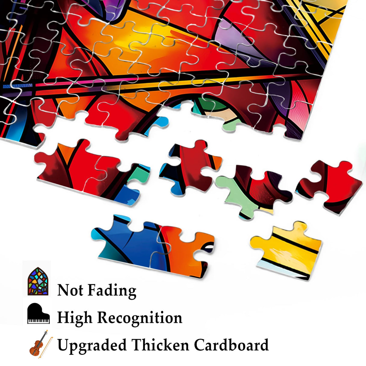 Stained Glass Music Puzzle for Adults 1000 Pieces, Colorful Art Jigsaw Puzzle, Piano Violin Puzzle BBOLDIN