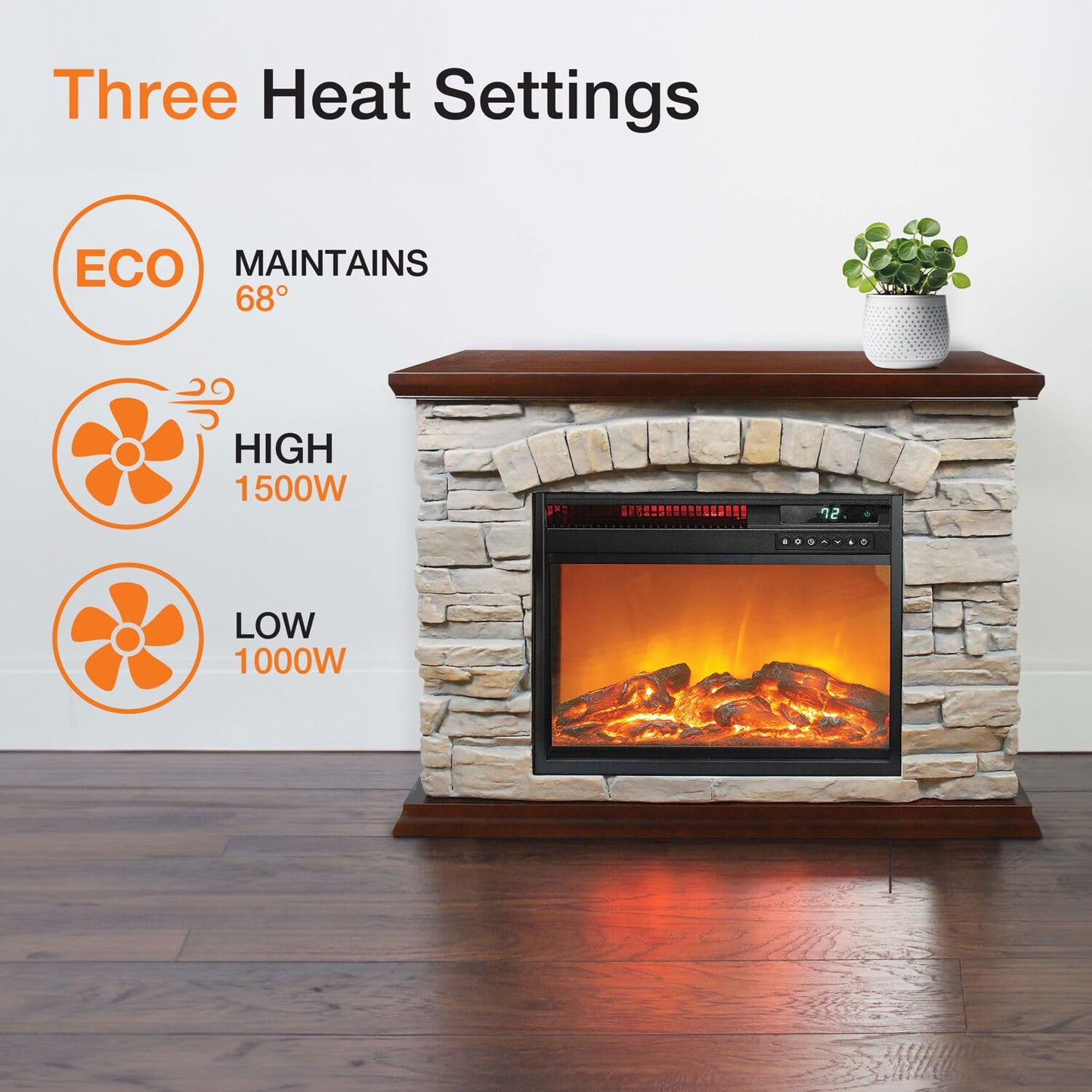 Lifesmart Large Square Infrared Faux Stone Fireplace, Fake Fireplace Heater with Mantel and Adjustable Settings for Living Room, Bedroom