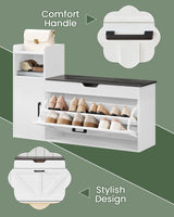 CHOEZON Shoe Storage Bench, Shoe Cabinet with Flip Drawer, 39.4'' Shoe Bench, Farmhouse Entryway Bench, Storage Bench with Side Cabinet and Lift-Off Storage Box, White Charcoal Black MHX01WC CHOEZON