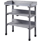 Topeakmart Fir Wood Potting Bench W/Storage Shelf W/Metal Tabletop W/Hook 3 Shelves Potting Table for Outdoor Garden Work Bench Gray Topeakmart