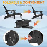 Rengue Folding Adirondack Chair with Retractable Ottoman, Patio Chair with Cup Holder, Wood Texture Fire Pit Chair, Heavy Duty HDPE Weather Resistant for Outdoor Lawn Porch Garden Backyard Deck Rengue