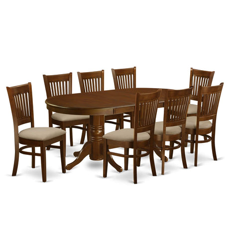 East West Furniture VANC9-ESP-C 9 Piece Modern Dining Table Set Includes an Oval Wooden Table with Butterfly Leaf and 8 Linen Fabric Upholstered Dining Chairs, 40x76 Inch, Espresso East West Furniture