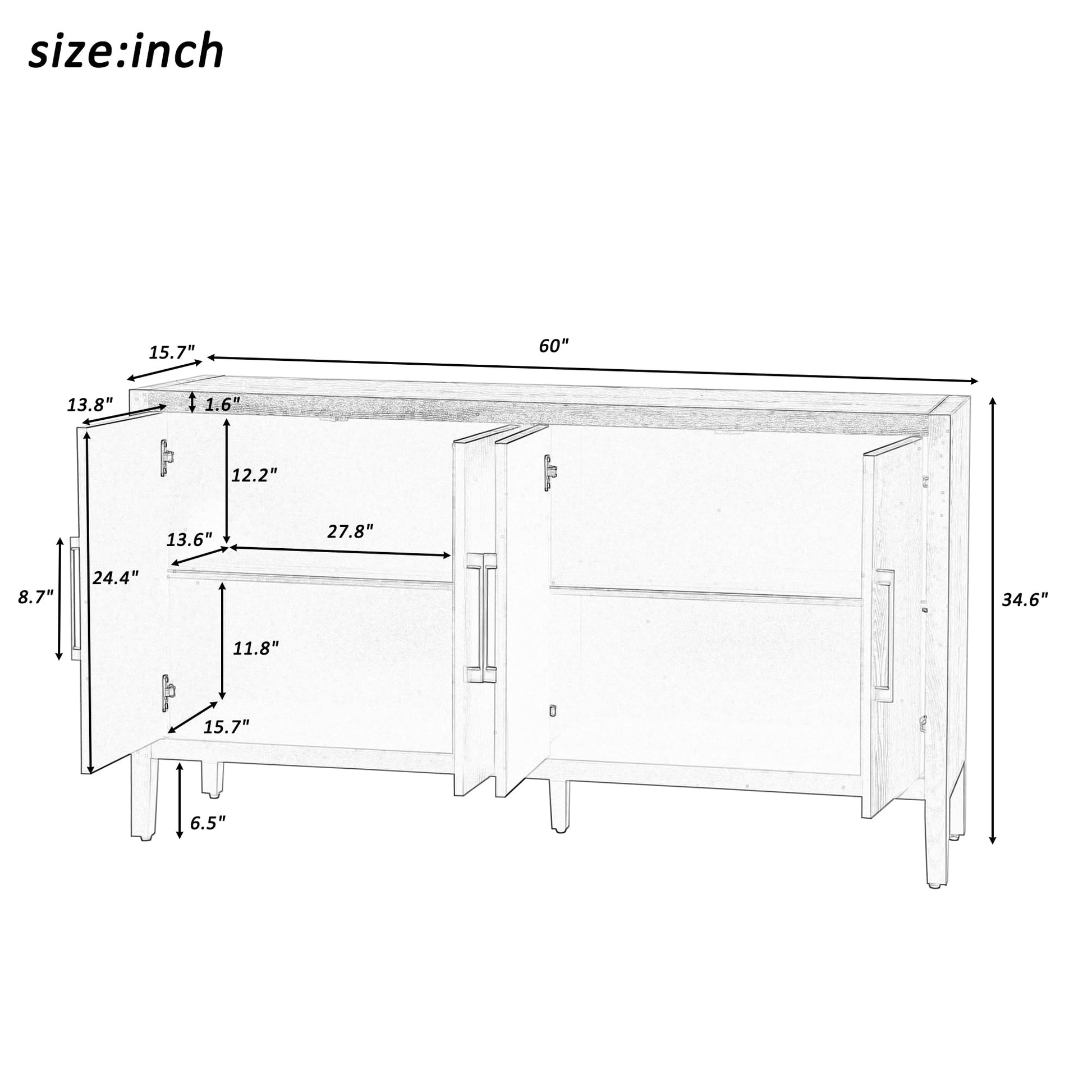 LUMISOL Kitchen Sideboard Buffet Cabinet for Storage with 4 Doors Solid Wood Sideboard Cabinet for Hallway Entryway with Wood Grain Design Farmhouse - WoodArtSupply