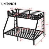 Bellemave Metal Twin XL Over Queen Bunk Bed for Adults/Kids,Heavy Duty Adults Bunk Beds with Guardrail & Ladders,Twin XL Over Queen Size Bunk Beds for Teens,Black Bellemave