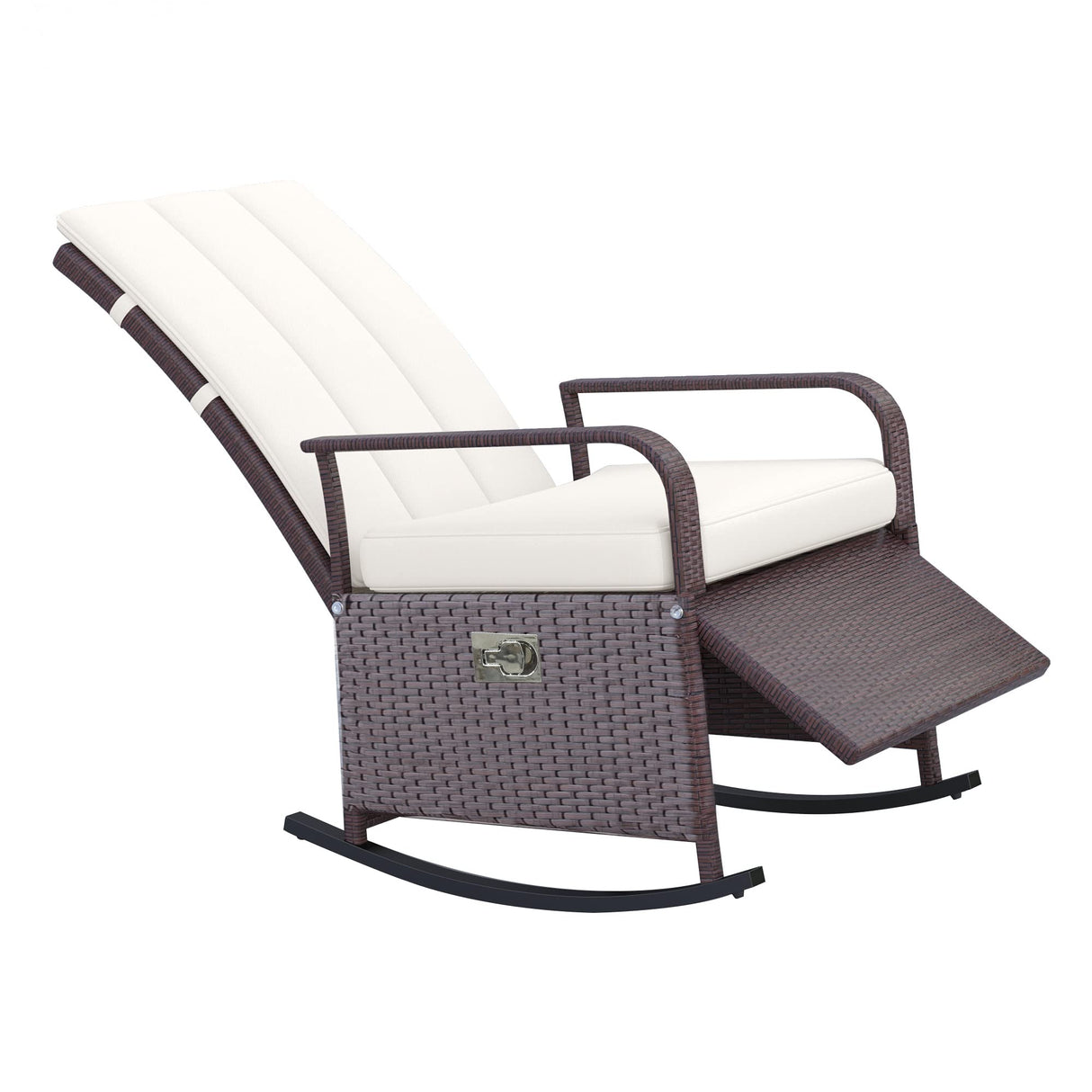 Outsunny Wicker Outdoor Rocking Chair, Patio Recliner with Adjustment Backrest, PE Rattan Lounge Chair with Adjustable Footrest and Cushions for Garden, Backyard, Porch, Beige Outsunny