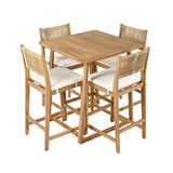 Merax 5 Pieces Acacia Wood Outdoor Patio Bar Set with Modern Boho Bar Height Chair Bar Table, 4 Bar Chairs with Soft Seat Cushions, Rattan Dining Bar Set for Garden, Backyard, Poolside and Balcony Merax