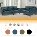 ACMEASE 67" Premium Faux Leather 2-Seater Sofa with 2 Bolster Pillows and Tufted Backrest, Mid-Century Modern Loveseat Sofa, Luxury Couch for Living Room, Bedroom, Office, Blue ACMEASE
