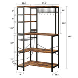 IRONCK Bakers Rack with Power Outlet, 5-Tier Corner Microwave Stand with Storage, Coffee Bar with 6 S-Shaped Hooks, Kitchen Shelves with Wire Basket IRONCK