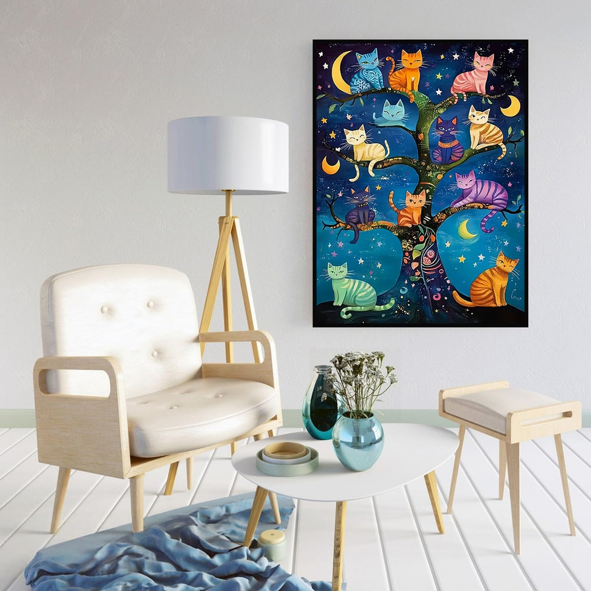 CHWGLFGG 5D Diamond Art Kits for Adults Beginners, Cat Family Tree Stars Diamond Painting Kits, DIY Full Round Drill Paint by Diamonds Dot Gem Art for Adults, Home Wall Decor 12x16 Inch CHWGLFGG